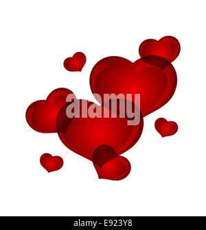 collection of shiny red hearts isolated on a white background Stock ...