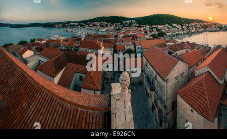 View on Korcula from the church tower in the center of town, Croatia,Europe 2014 Stock Photo