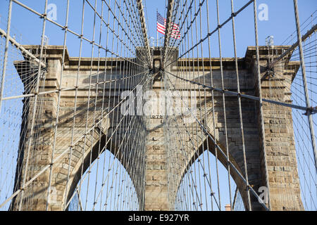 Detail of suspension on Brooklyn Bridge Stock Photo