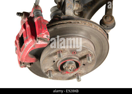 Old brake pads and disk (isolated) Stock Photo