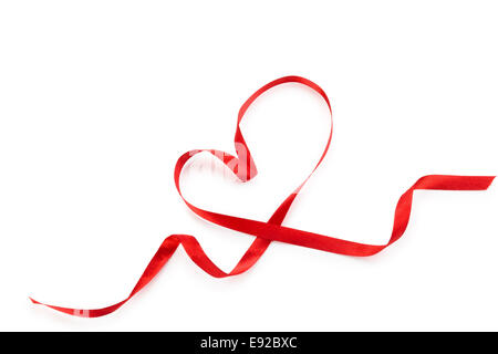 Heart from red ribbon. Isolated on white background. Stock Photo