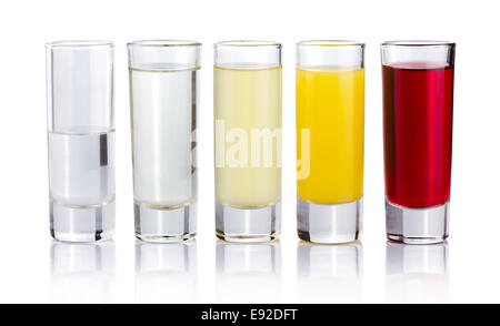 Five shot drink cocktails isolated on white Stock Photo