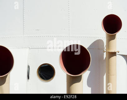 Ventilator and porthole on white ship Stock Photo