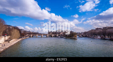 The Seine River with a view of the Ile de la Cite,Pont Neuf and right bank. Stock Photo