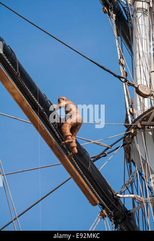 figure on rigging of Cutty Sark at Greenwich, London in September Stock Photo