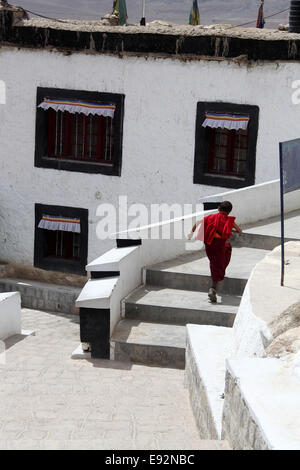 Young Monk at Thiksay Gompa in Ladakh Stock Photo