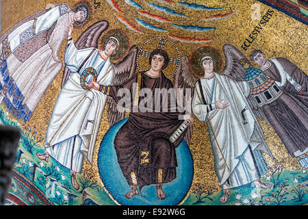 Basilica of San Vitale Byzantine mosaics Cupola of the choir: Christ offers the martyr crown to San Vitale Stock Photo