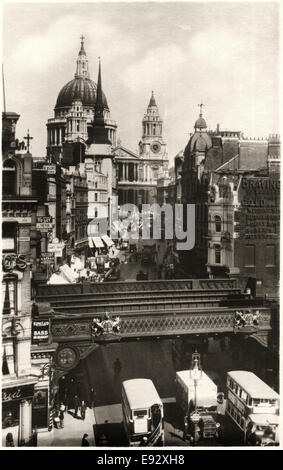 St. Paul's Cathedral from Ludgate Circus, London, England, United Kingdom, Postcard, circa 1930's Stock Photo