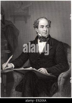 Thomas Moore (1779-1852), Irish Poet, Songwriter and Entertainer, Portrait Sitting in Chair, Illustration from the Original Painting by Chappel, 1873 Stock Photo