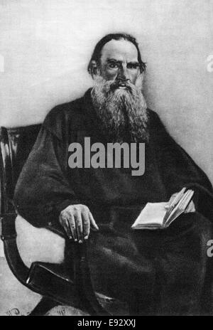 Leo Tolstoy (1828-1910), Russian Novelist, Short Story Writer and Playwright, Portrait, Illustration from Painting by Ilya Repin Stock Photo