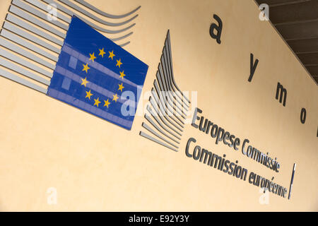 The Berlaymont building entrance in Brussels. Berlaymont is an office building and Stock Photo