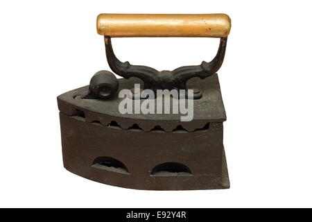 vintage iron with charcoal isolated over white background Stock Photo