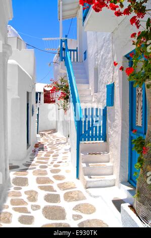 Beautiful white streets of Mykonos, Greece Stock Photo