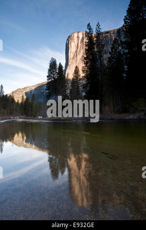 El Capitan reflected in the Merced River, Yosemite National Park, California.