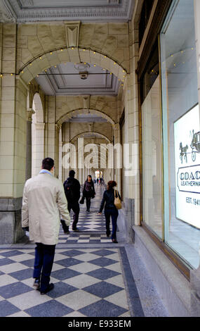 Arches along the sidewalk in front of the Hudson’s Bay Company department store located at 200 8 Avenue Southwest in Calgary Stock Photo