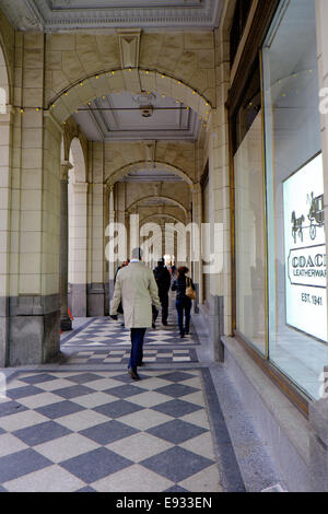 Arches along the sidewalk in front of the Hudson’s Bay Company department store located at 200 8 Avenue Southwest in Calgary Stock Photo