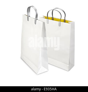 Two Shopping Bags opened and closed isolated on white. There is a different path for each bag Stock Photo