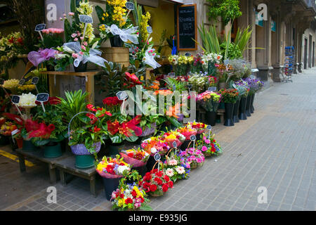 Flower Stall in Las Ramblasm Barcelona, Catalonia, Spain Stock Photo