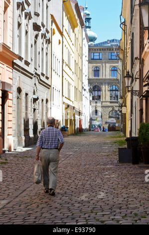 A traditional street in the City of Prague, Czech Republic. Stock Photo
