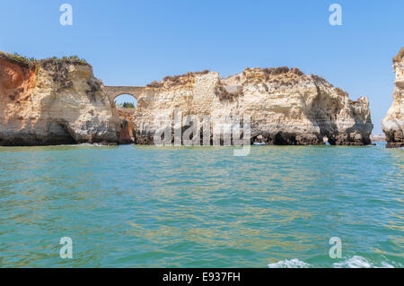 Rock formations near Lagos in Portugal seen from the water. Stock Photo