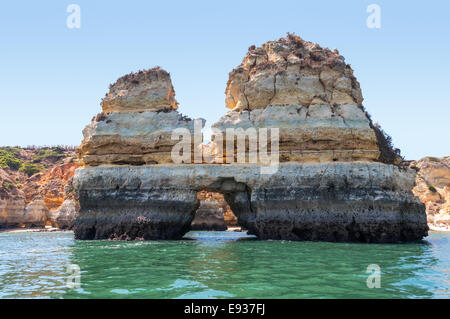 Rock formations near Lagos in Portugal seen from the water. Stock Photo