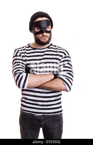 Angry thief with mask isolated on white background Stock Photo