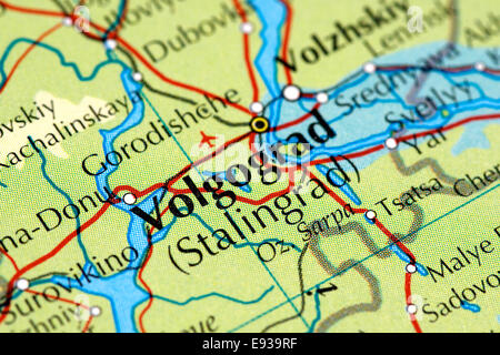 Map close up of Volgograd / Stalingrad, Russia Stock Photo