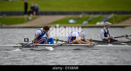 Nottingham, UK. 18th Oct, 2014. British Rowing Championships. Alistair Brown and Rory Kempson of Newcastle Unviersity exhausted after their Lightweight Doubles semi final. Credit:  Action Plus Sports/Alamy Live News Stock Photo