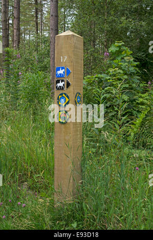 A post directing walkers cyclists and horse riders along various trails Stock Photo