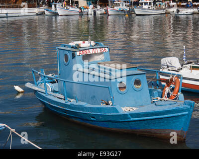 Fishing boats in the harbour of Pythagorion in Samos island Greece. Summer, sun, colours and idyllic summer impressions Stock Photo