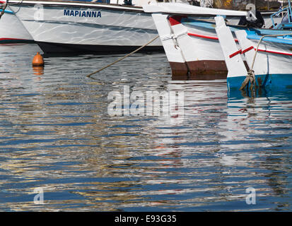 Fishing boats in the harbour of Pythagorion in Samos island Greece. Summer, sun, colours and idyllic summer impressions Stock Photo