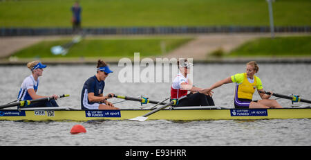 Nottingham, UK. 18th Oct, 2014. British Rowing Championships. Jessica Eddie, Helen Glover, Zoe Lee, Heather Stanning of London RC, Imperial Coll, Minerva, Bath RC, Army RC cross the line ahead to become National Champions in the Womens Coxless Four. Credit:  Action Plus Sports/Alamy Live News Stock Photo