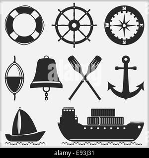 Silhouettes of nautical objects Stock Photo