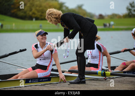 Nottingham, UK. 18th Oct, 2014. British Rowing Championships. Polly Swan of Leander Club 'A' accepted her medal for finishing second in the Womens' Fours final. Credit:  Action Plus Sports/Alamy Live News Stock Photo