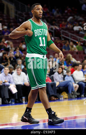 October 16, 2014: Boston Celtics guard Evan Turner (11) looks on during the NBA preseason game between the Boston Celtics and the Philadelphia 76ers at the Wells Fargo Center in Philadelphia, Pennsylvania. The Celtics won 111-91. (Christopher Szagola/Cal Sport Media) Stock Photo