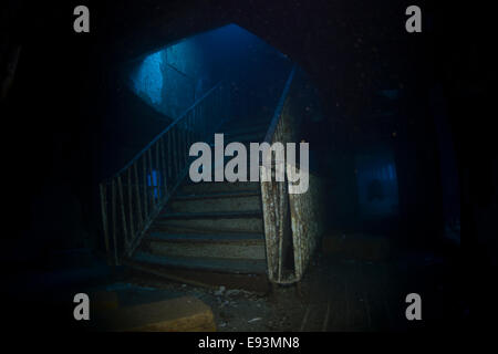 Staircase of the MV Karwela wreck in Gozo, Malta, Mediterranean Sea. Stock Photo