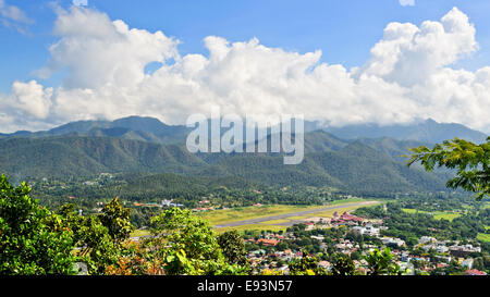 Landscape high angle view of city in the valley at Mae Hong Son province, Thailand Stock Photo