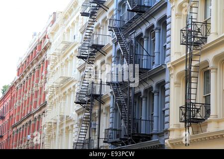 Fire escape staircases, Soho, Manhattan, New York City, USA Stock Photo