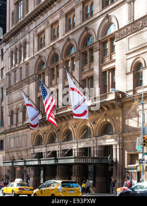 Main Entrance and Flags, Carnegie Hall, NYC Stock Photo