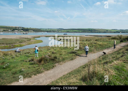 Poppit Sands with Cardigan in background across River Teifi,Cardigan Bay,Pembrokeshire,West Wales,Wales. Stock Photo