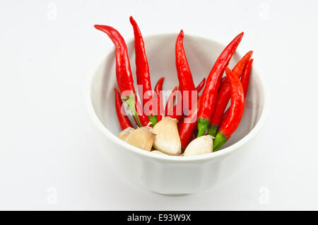 Red chili on white small cub Stock Photo