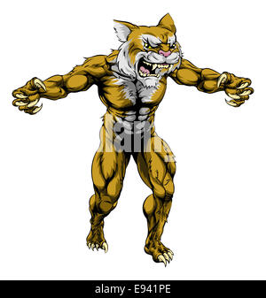 An illustration of a Wildcat scary sports mascot with claws out Stock Photo