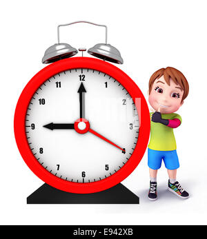 Illustration of cute kid with table clock Stock Photo