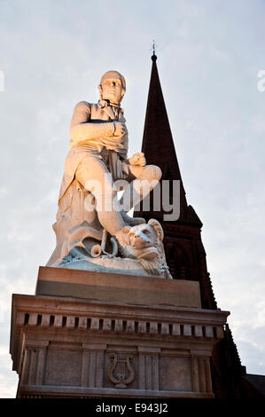 Robert Burns monument (1882), Dumfries town centre, Galloway, Scotland, illuminated on an Autumn evening. Stock Photo