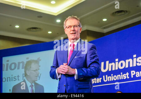 Belfast, Northern Ireland. 18th Oct, 2014. Party Leader Mike Nesbitt gives his speech at the UUP conference 2014 Credit:  Stephen Barnes/Alamy Live News Stock Photo