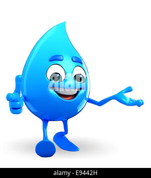 Cartoon Character Of Water Drop is pointing Stock Photo