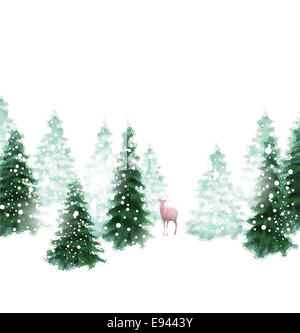 Christmas background with deer and winter trees Stock Photo