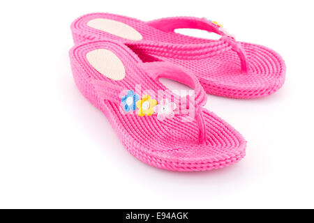 Pink flip flops isolated on white background Stock Photo - Alamy