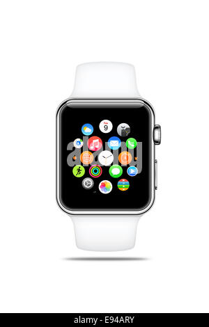 Apple watch sport white band displaying icons (home screen), digitally ...