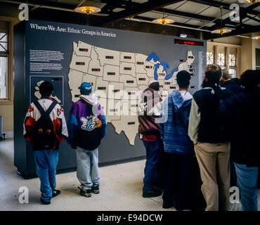 Students by U.S. Ethnic groups map Ellis Island Museum New York NY USA Stock Photo